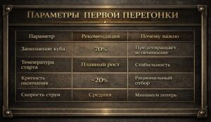 таблица параметров первой перегонки