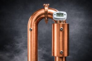 дефлегматор и термометр на дистилляционной колонне