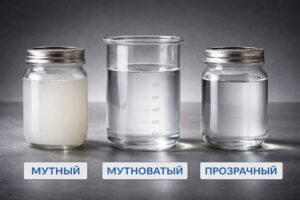 сравнение прозрачного и мутного дистиллята после разбавления