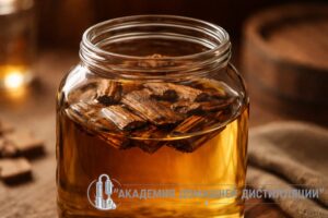 Выдержка спирта в стеклянной таре с дубовой щепой